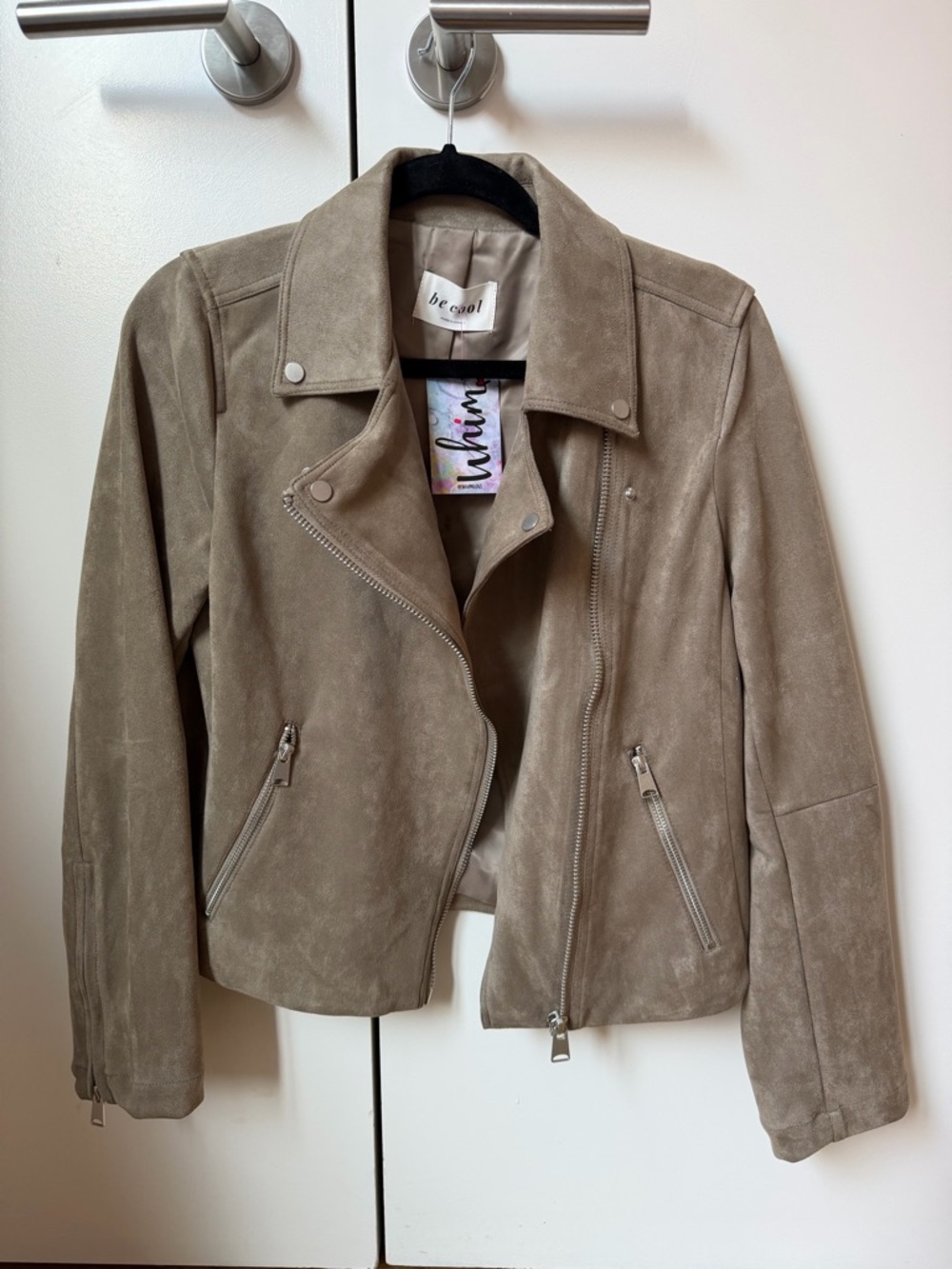 BE COOL Taupe Suede Moto Jacket